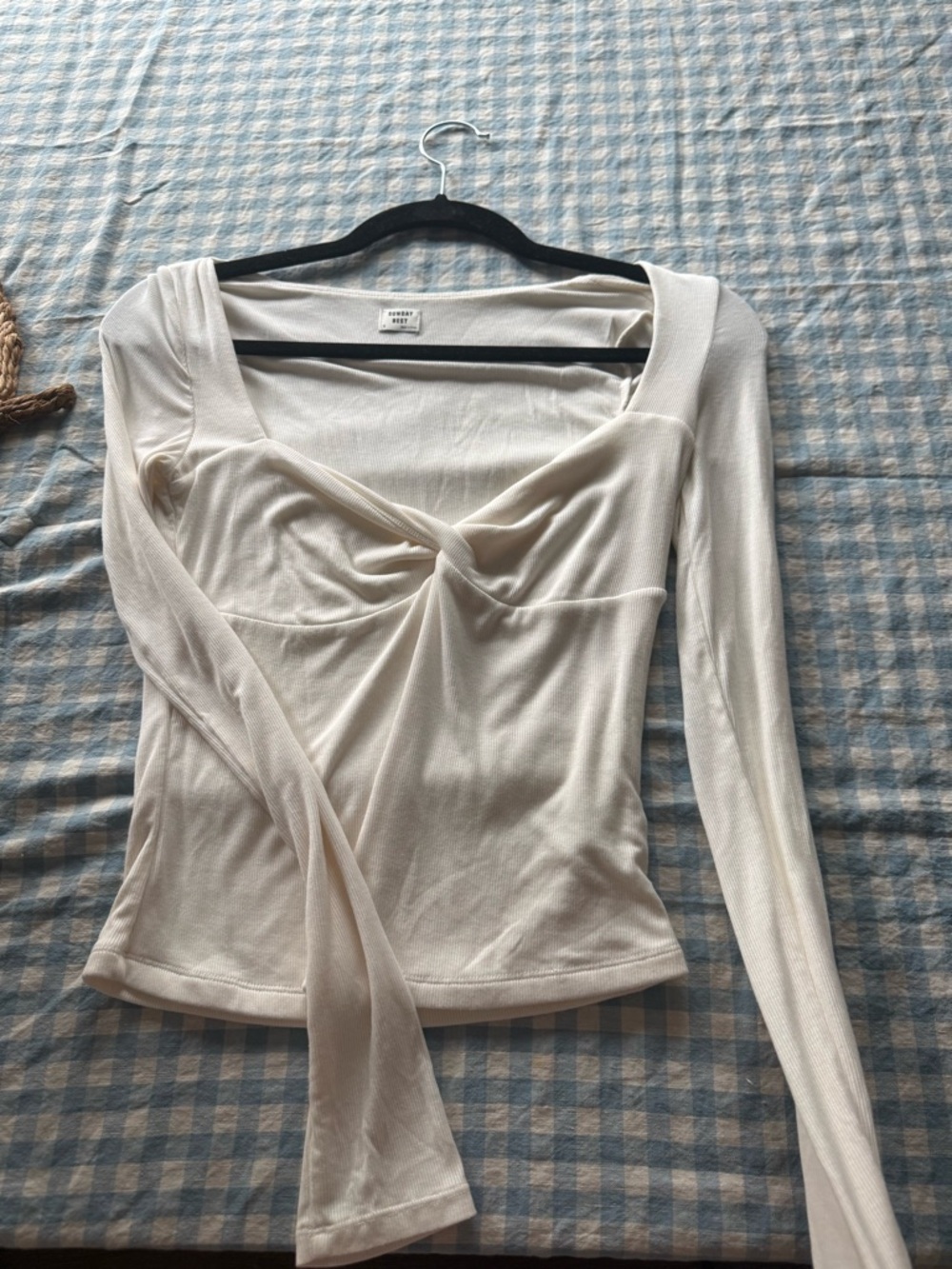 Aritzia Cream Long Sleeve Twist Front Square Neck Top